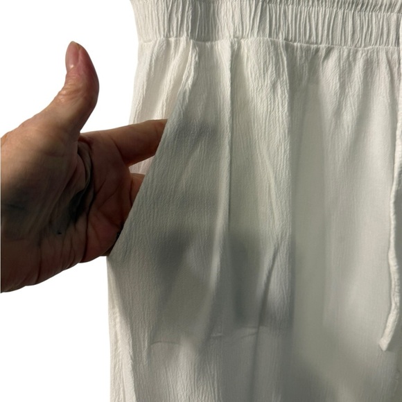 Womens Willow Drive sheer wide leg elastic drawstring white pants Size Large EUC - Picture 4 of 9